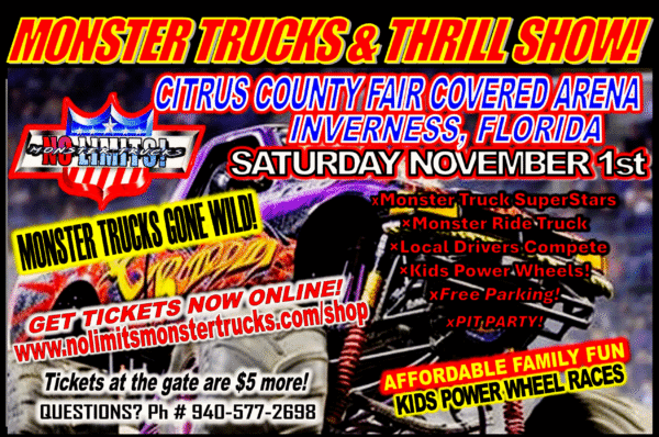 NO LIMITS MONSTER TRUCK 6 Pak of Tickets(all ages) 1PM INVERNESS, FL - Image 4